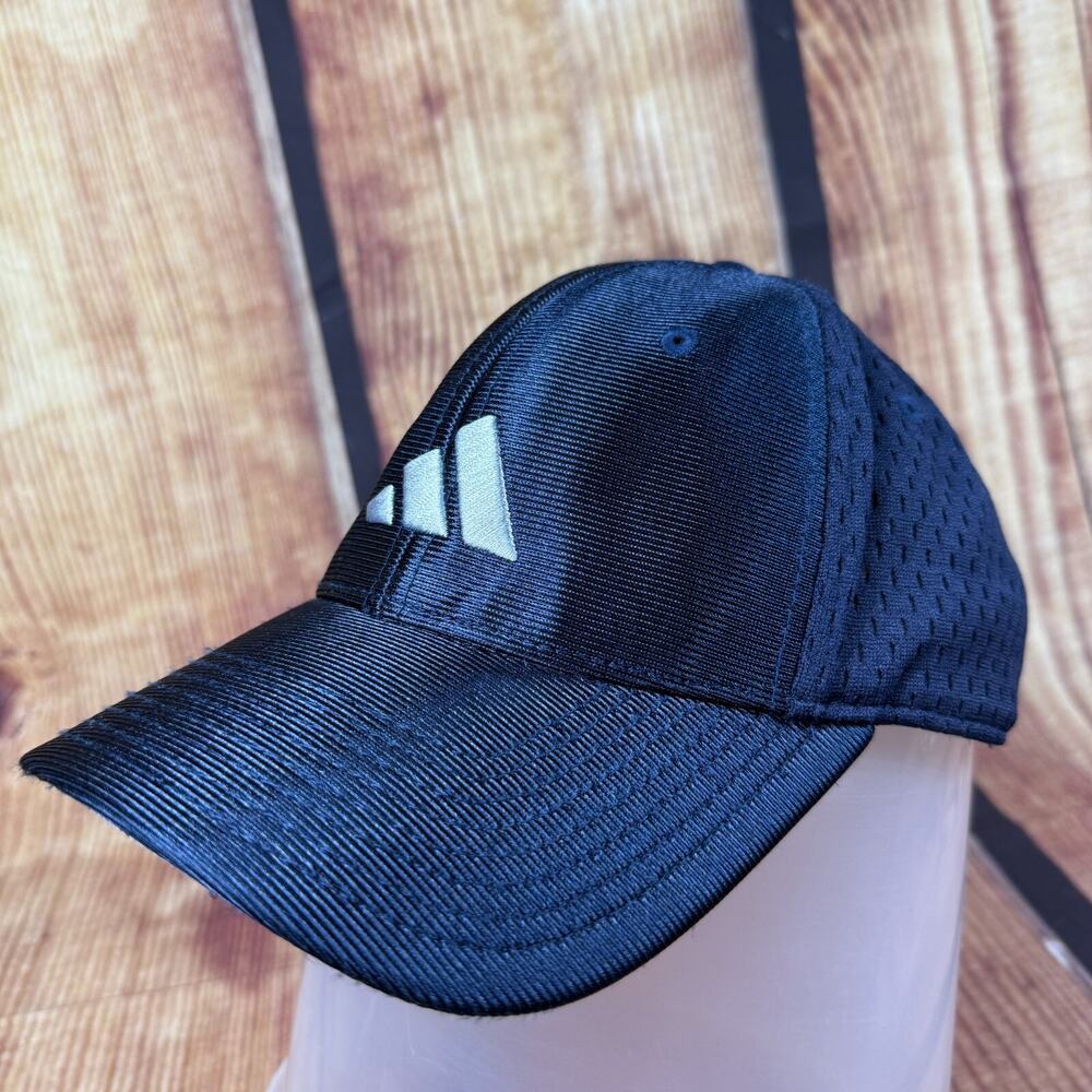 Vintage Adidas Sport Hat Navy Blue Strap Back White Logo Baseball Cap Mesh Y2K